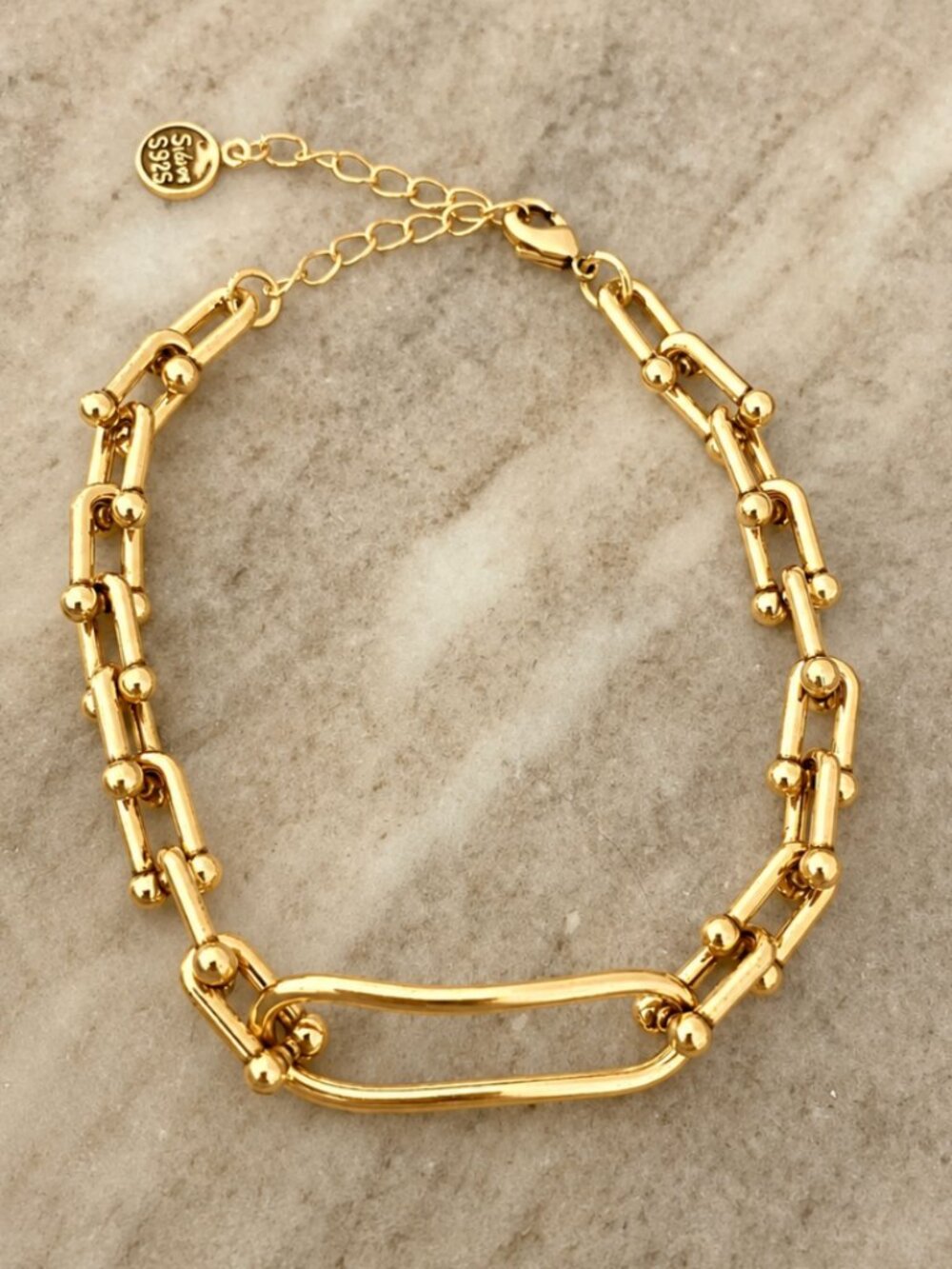 925 Sterling Silver Chunky U Link Bracelet Gold Paperclip Modern Link Bracelet